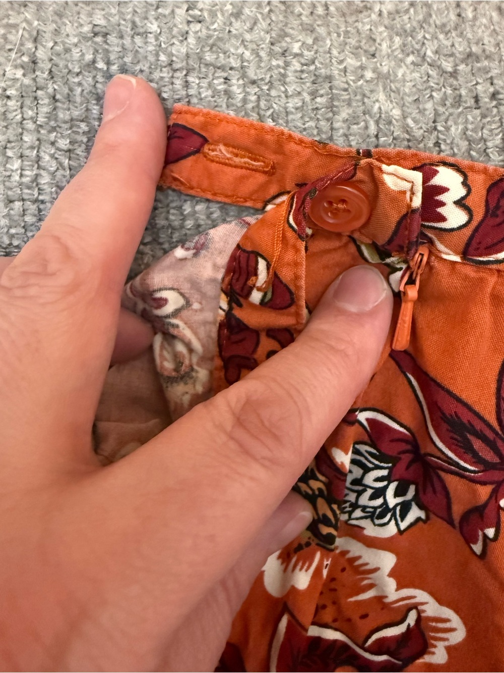 White Stag Floral Pants in Rust and Cream with Maroon Accents - Picture 5 of 6